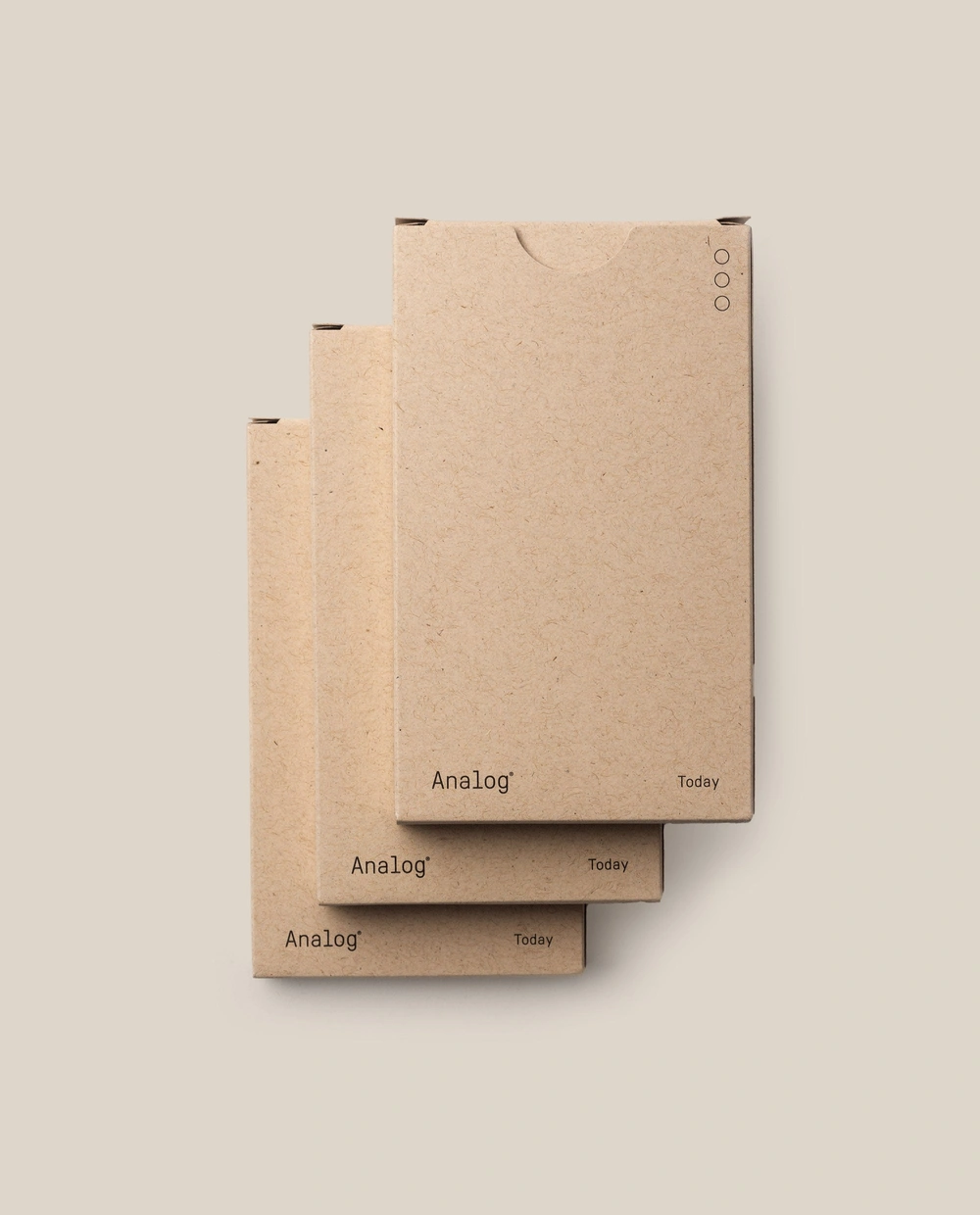 Analog - Today Cards (3-Pack) in three kraft boxes on a beige background