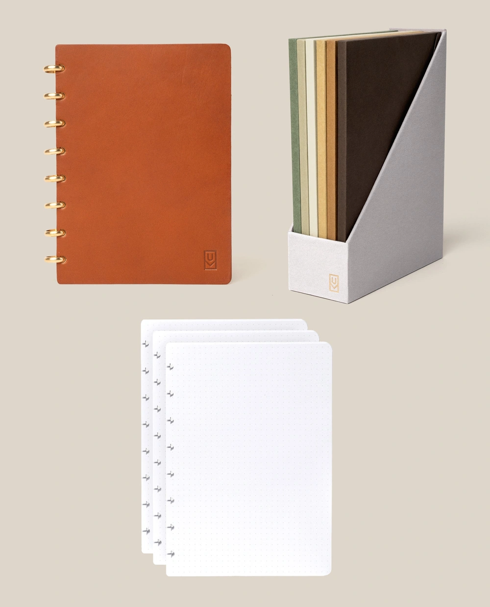 Discbound Heirloom Journal Bundle in tan leather with refills and Journal Archive