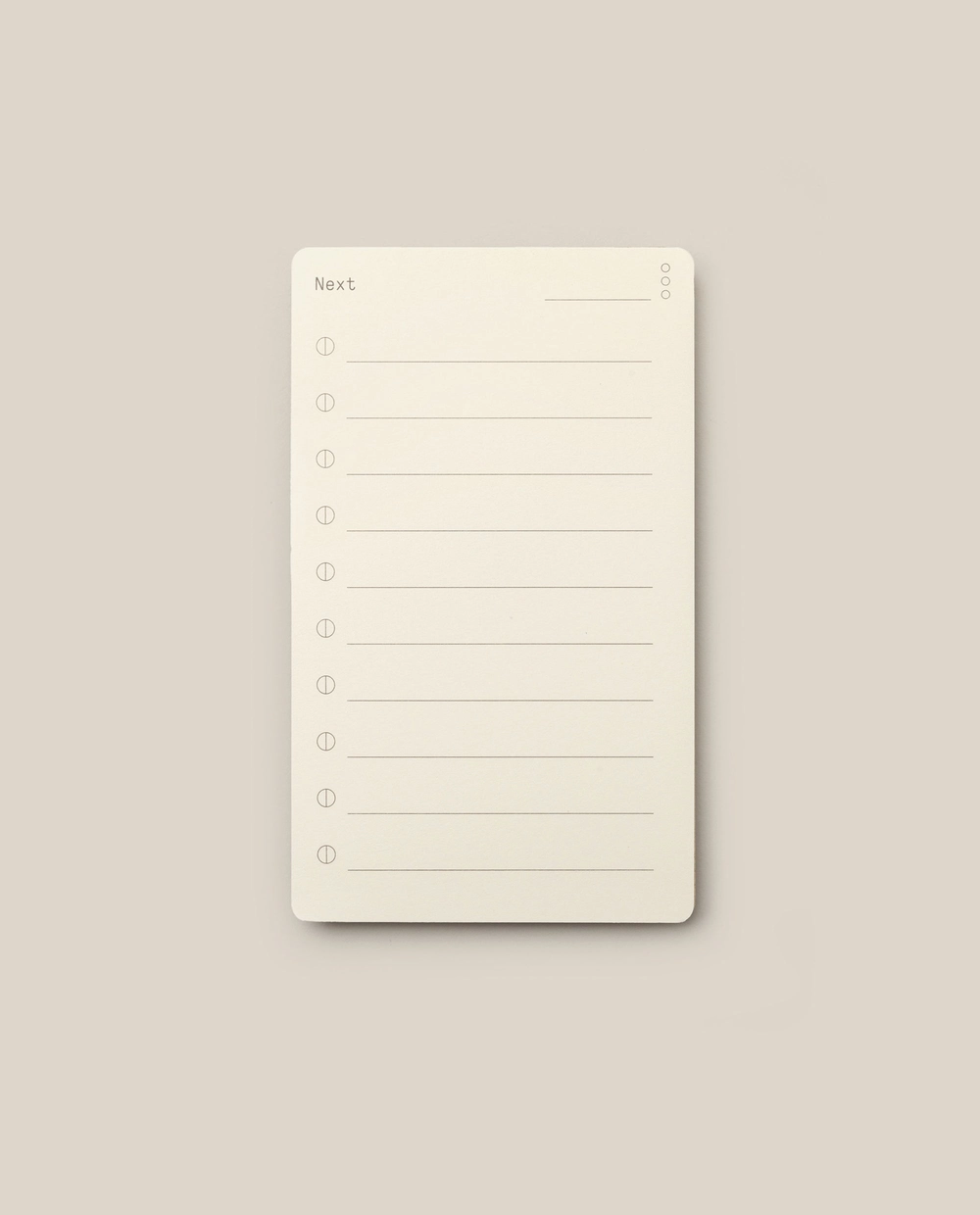 An Analog Next Card with numbered lines on a beige background