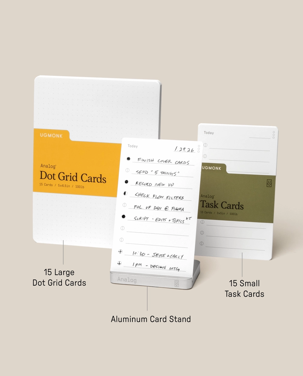 Analog Starter Kit (Silver 5-pack) with Dot Grid Cards, Task Cards and an aluminum card stand